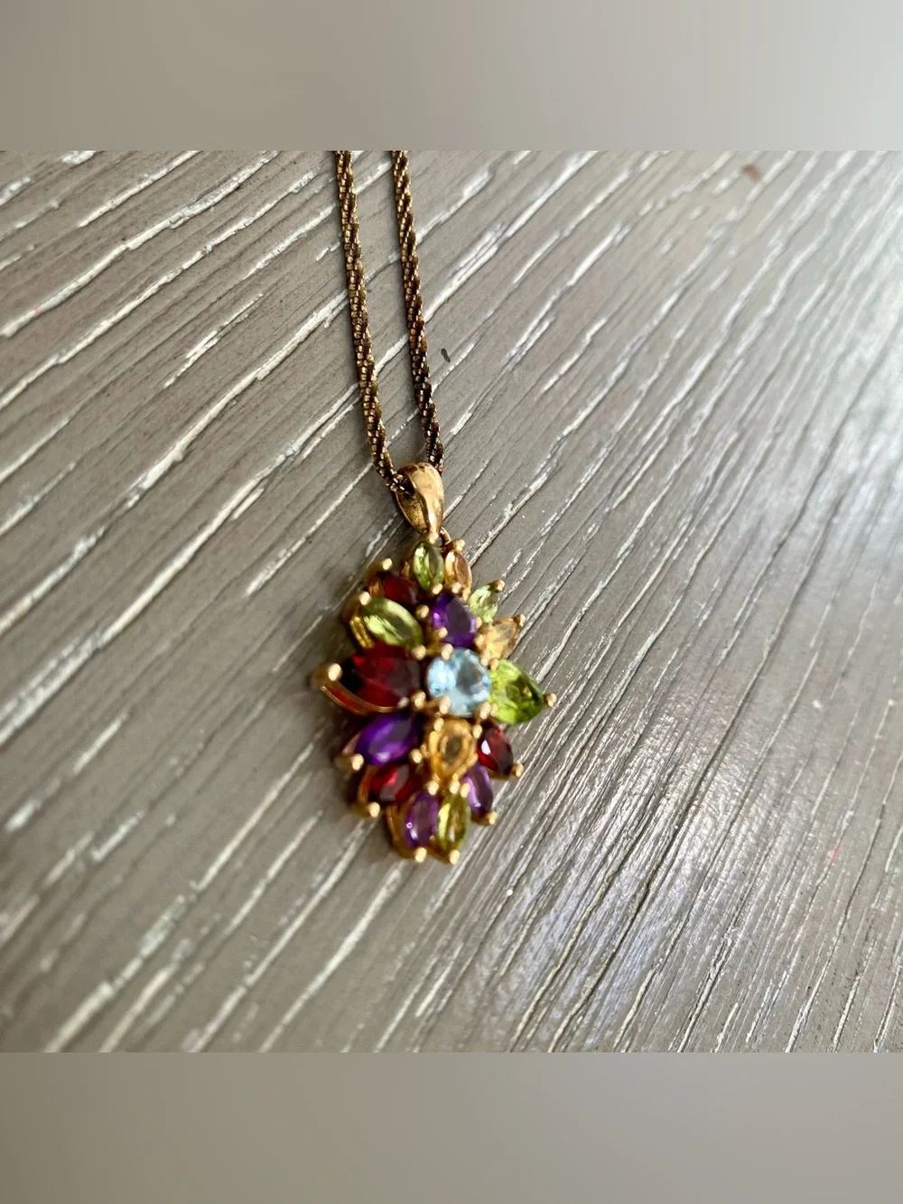 Vintage Multi-Gemstone Floral Cluster Pendant 925 With Necklace Made In Italy 🇮🇹